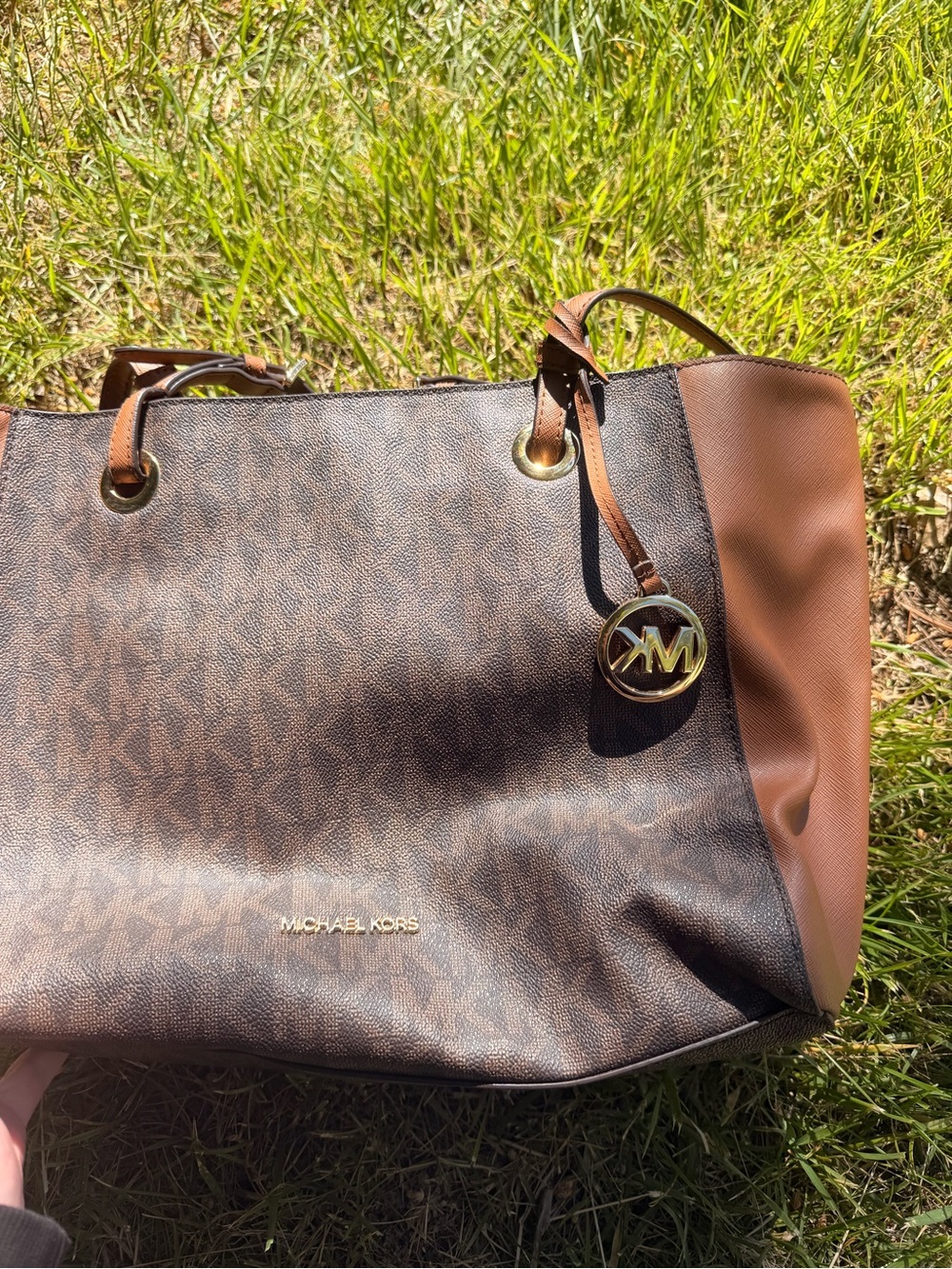 Michael Kors Brown Monogram Tote with Tan Trim